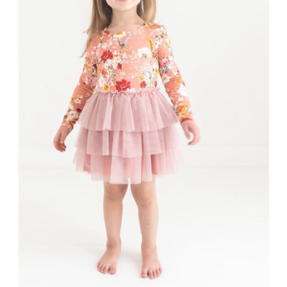 LIKE NEW Posh Peanut Bamboo Tulle Twirl Dress Celia Burnt Orange Fall Floral 5/6
